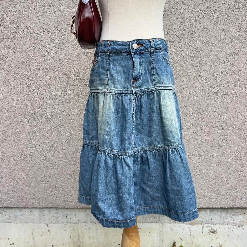 Vintage Y2K Younique Tiered Denim Midi Skirt Size 5